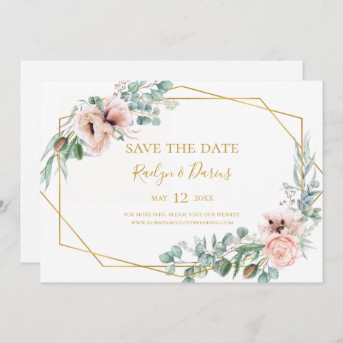 Elegant Blush Floral  Horizontal Save the Date