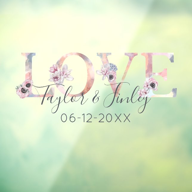 Elegant Blush Floral Love Personalized Wedding  Window Cling (Sheet 3)