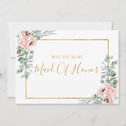 Elegant Blush Floral  Maid Of Honor Proposal Card