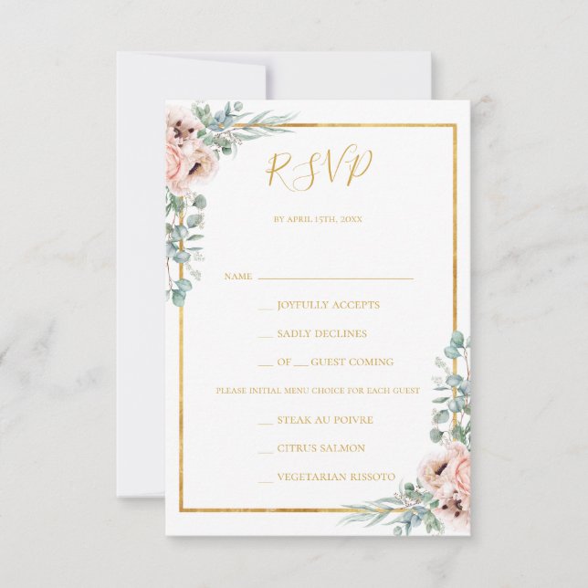 Elegant Blush Floral | Menu Choice RSVP Card (Front)