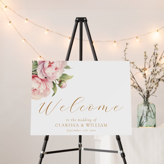 Elegant Blush Floral Modern Welcome Wedding Foam Board (In Situ (Stand))