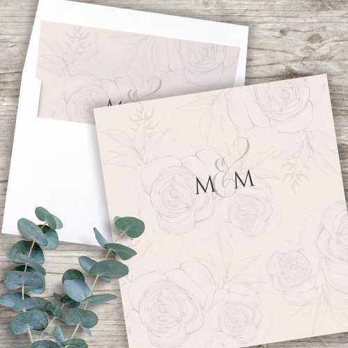 Elegant Blush Floral Monogram Greenery Simple Envelope Liner