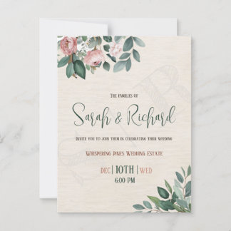 Elegant Blush Floral Monogram Wedding Invitation Postcard