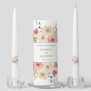Elegant Blush Floral Our Hearts Entwined Forever Unity Candle Set