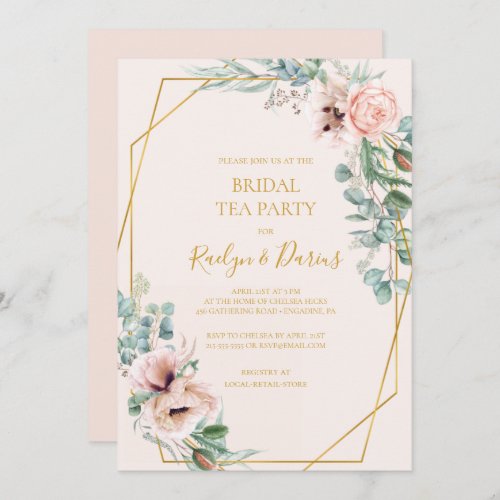 Elegant Blush Floral  Pastel Bridal Tea Party Invitation