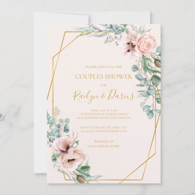 Elegant Blush Floral | Pastel Couples Shower Invitation (Front)