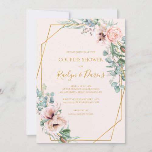 Elegant Blush Floral  Pastel Couples Shower Invitation