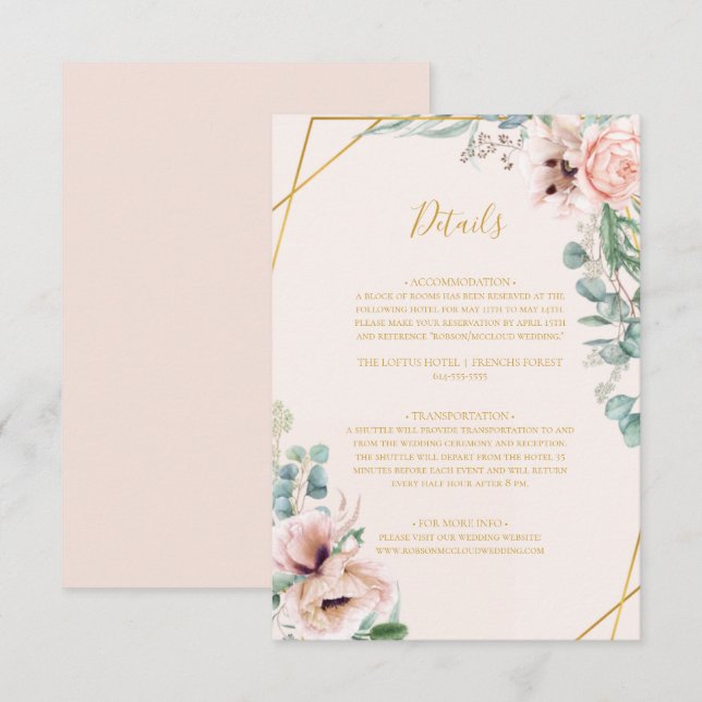 Elegant Blush Floral | Pastel Details Enclosure Card (Front/Back)