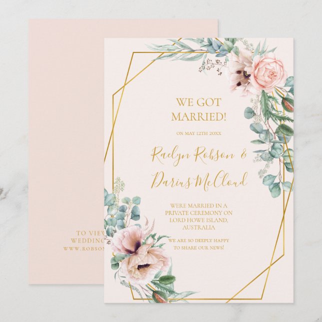 Elegant Blush Floral Pastel Elopement Announcement (Front/Back)