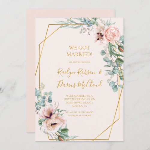 Elegant Blush Floral Pastel Elopement Announcement