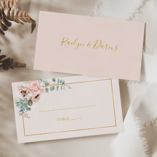 Elegant Blush Floral  Pastel Flat Wedding Place Card
