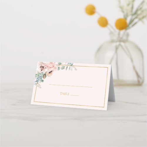 Elegant Blush Floral  Pastel Folded Place Card