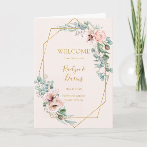 Elegant Blush Floral  Pastel Folded Wedding Program
