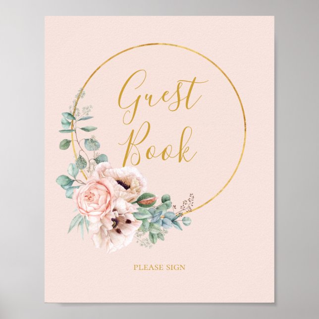 Elegant Blush Floral | Pastel Guest Book Sign (Front)