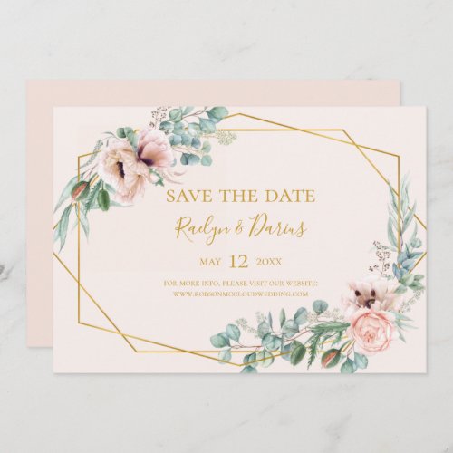 Elegant Blush Floral  Pastel Horizontal Save The Date