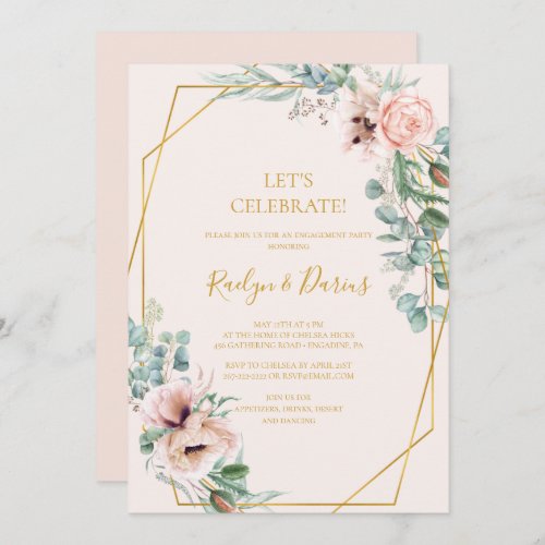 Elegant Blush Floral  Pastel Lets Celebrate Invitation