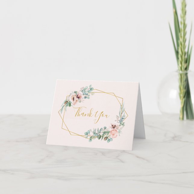 Elegant Blush Floral | Pastel Letterpress Thank You Card (Front)