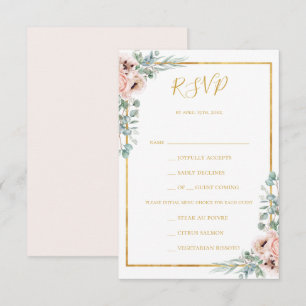 Elegant Blush Floral Pastel Menu Choice RSVP Card