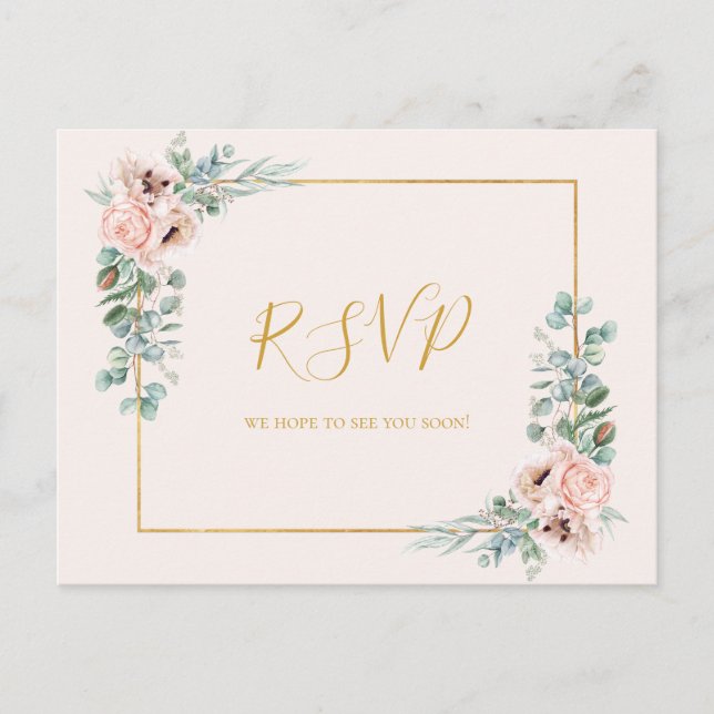 Elegant Blush Floral Pastel Menu Choice RSVP Card (Front)