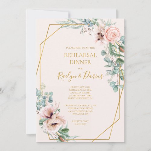 Elegant Blush Floral  Pastel Rehearsal Dinner Invitation