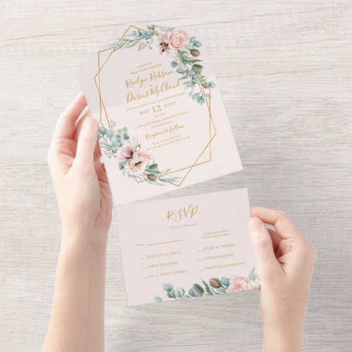Elegant Blush Floral  Pastel Seal And Send All In One Invitation