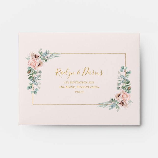 Elegant Blush Floral | Pastel Self Addressed RSVP Envelope (Front)