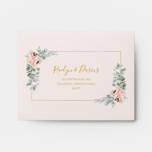 Elegant Blush Floral  Pastel Self Addressed RSVP Envelope