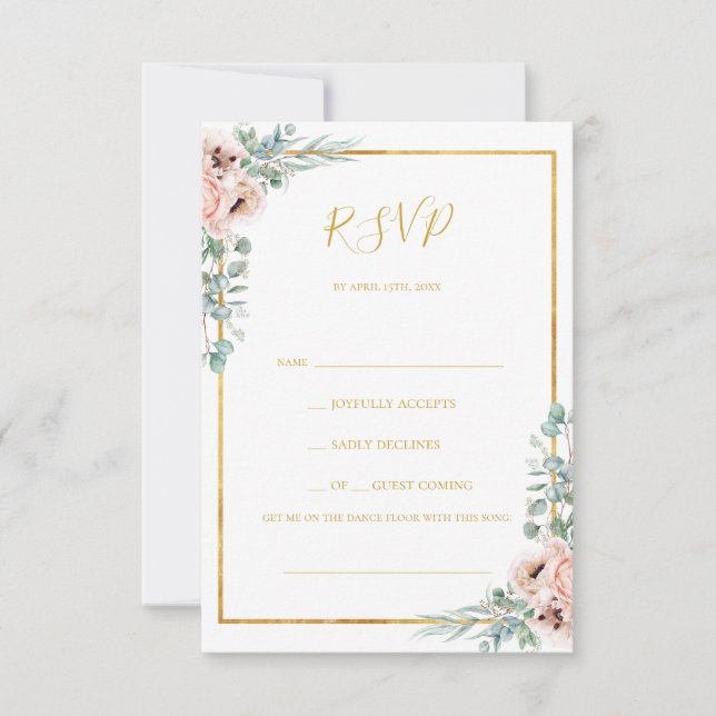 Elegant Blush Floral Pastel Song Request RSVP Card (Front)