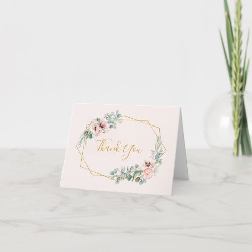 Elegant Blush Floral  Pastel Thank You Card