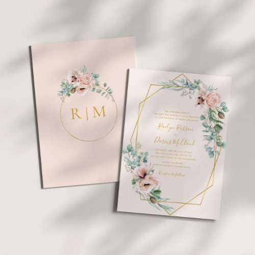 Elegant Blush Floral  Pastel Traditional Wedding Invitation
