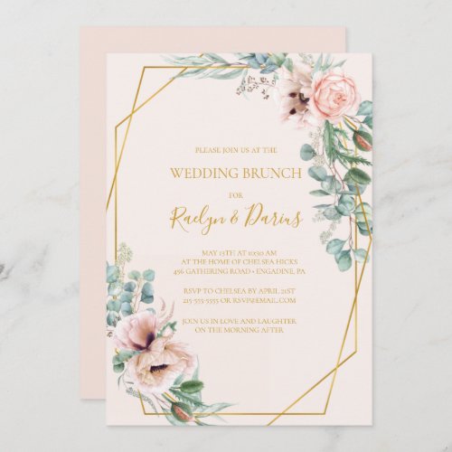 Elegant Blush Floral  Pastel Wedding Brunch Invitation