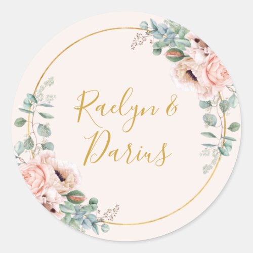 Elegant Blush Floral Pastel Wedding Envelope Seals