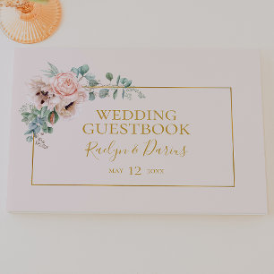 Elegant Blush Floral   Pastel Wedding Guest Book
