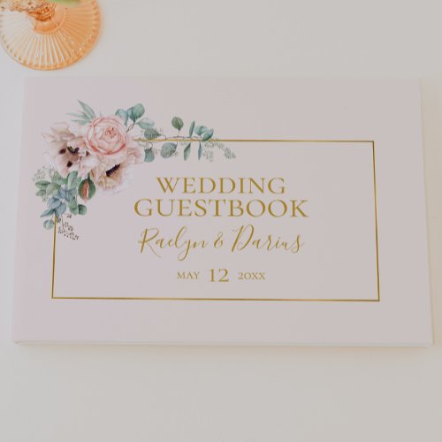 Elegant Blush Floral  Pastel Wedding Guest Book