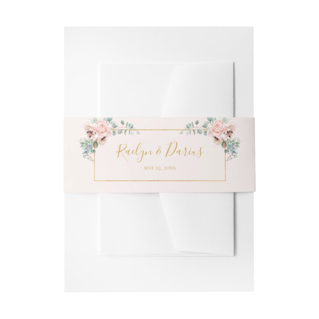 Elegant Blush Floral | Pastel Wedding Invitation Belly Band (Front Example)