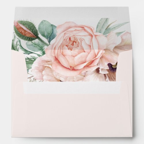 Elegant Blush Floral  Pastel Wedding Invitation Envelope