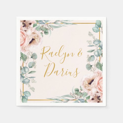 Elegant Blush Floral  Pastel Wedding Napkins