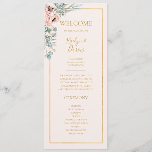 Elegant Blush Floral  Pastel Wedding Program