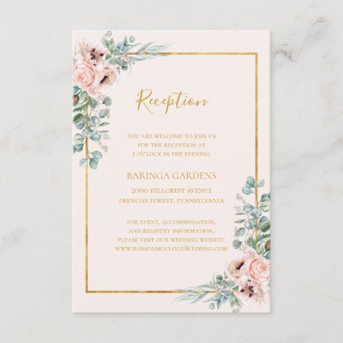Elegant Blush Floral Pastel Wedding Reception Card