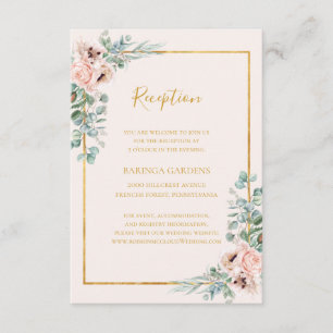 Elegant Blush Floral Pastel Wedding Reception Card