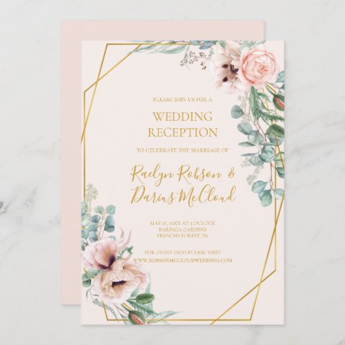 Elegant Blush Floral  Pastel Wedding Reception Invitation