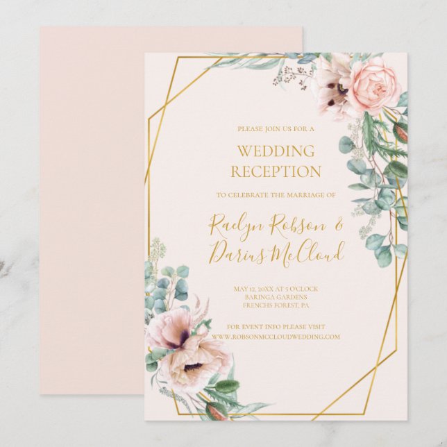 Elegant Blush Floral | Pastel Wedding Reception Invitation (Front/Back)