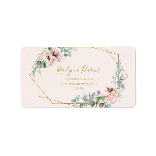 Elegant Blush Floral  Pastel Wedding RSVP Address Label