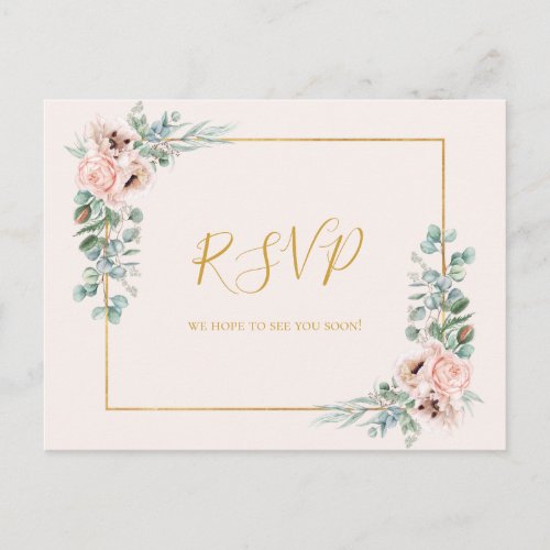 Elegant Blush Floral  Pastel Wedding RSVP Postcard