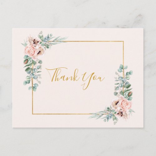 Elegant Blush Floral  Pastel Wedding Thank You Postcard