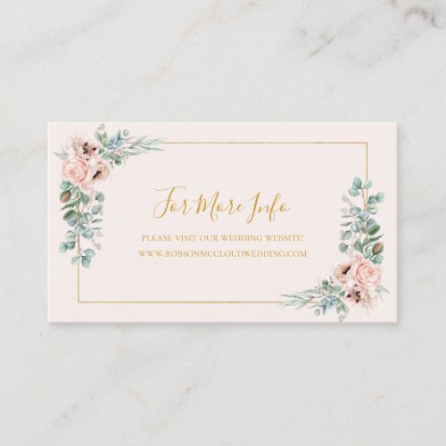  Elegant Blush Floral  Pastel Wedding Website Enclosure Card