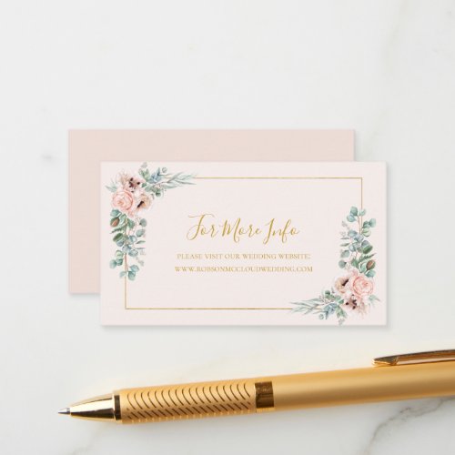  Elegant Blush Floral  Pastel Wedding Website Enclosure Card