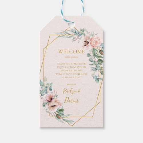 Elegant Blush Floral  Pastel Wedding Welcome Gift Tags
