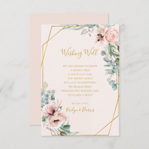 Elegant Blush Floral  Pastel Wedding Wishing Well Enclosure Card