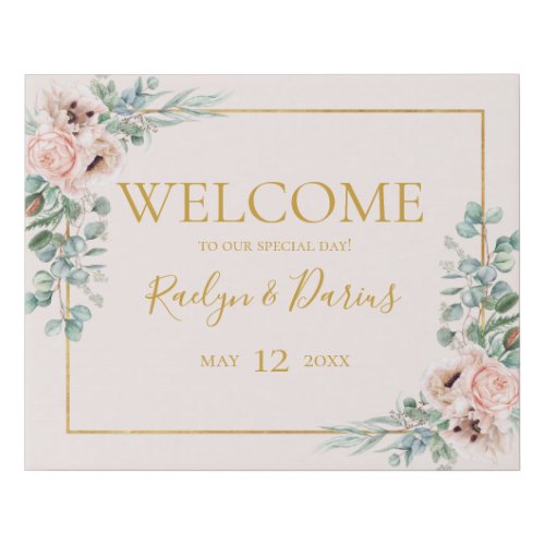 Elegant Blush Floral  Pastel Welcome Faux Canvas Print
